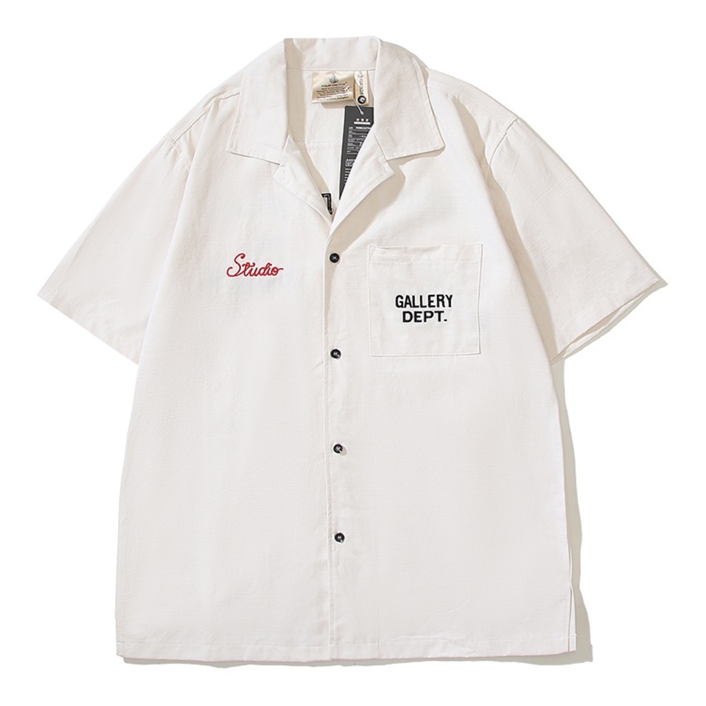 Gallery Dept Cream Short-Sleeve Camp Collar Button-Down Shirt with Pocket Logo